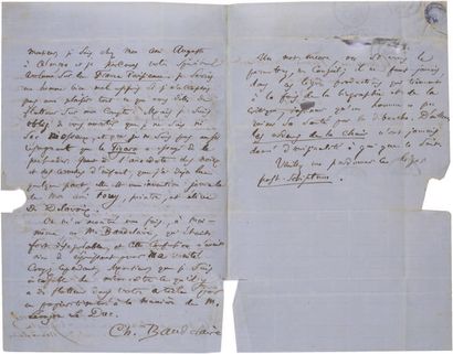 BAUDELAIRE Charles - POULET-MALASSIS Auguste Lettre autographe signée par les deux...