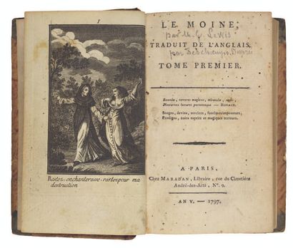 LEWIS Matthew Gregory Le Moine. Paris, Maradan, 1797, 2 volumes in-16, demi-veau... Gazette Drouot
