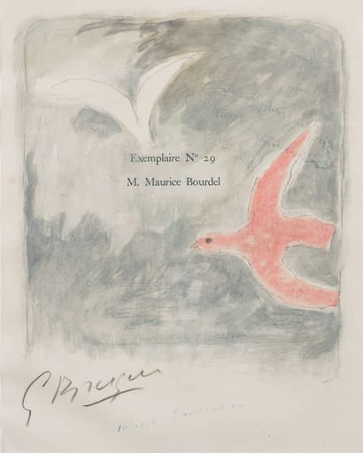 BRAQUE Georges L'OISEAU ROSE. Aquarelle originale signée au recto [1961]. 27 x 21,...