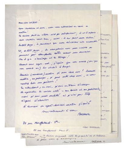 BELLMER Hans 11 LETTRES AUTOGRAPHES SIGNÉES à Eric LOSFELD. Paris, 1953. 14 pages...