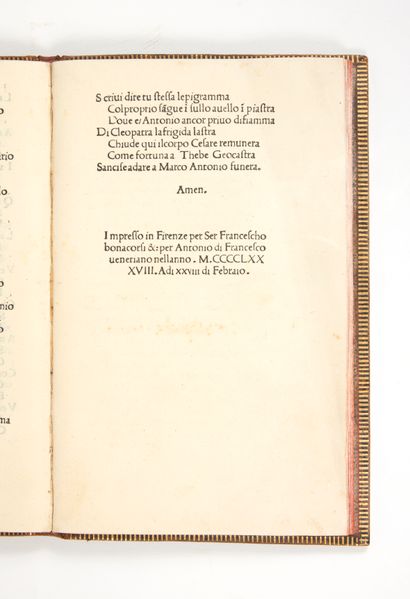 PULCI, Luca [Epistole] Pistole di Luca Pulci al magnifico Lorenzeo de Medici
Florence,...