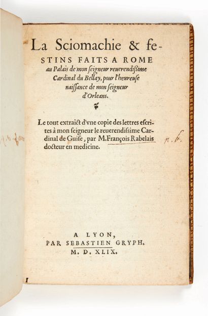 RABELAIS, François La Sciomachie et festins faits à Rome
Lyon, Sébastien Gryph[ius],...