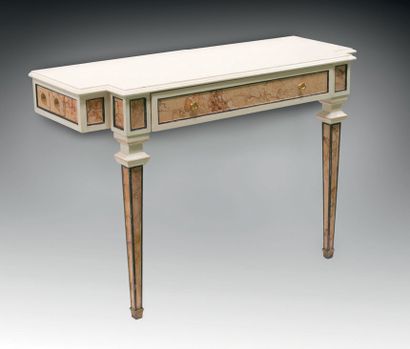 null Louis XVI style wall console in painted wood imitating marble opening with a...