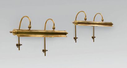Pair of gilded metal light rails, with pine...