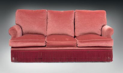 Sofa bed three seats covered with raspberry...