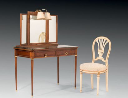 null Dressing table and chair in the Louis XVI style Dressing table in stained mahogany,...