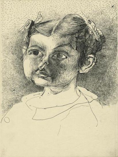 ALEXANDRE TRAUNER (1906-1993) Portraits d'enfants Deux dessins originaux à l'encre....