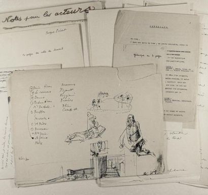 JACQUES PRÉVERT (1900-1977) Hécatombe. Notes autographes de travail et dessin original...