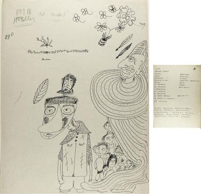 JACQUES PRÉVERT (1900-1977) Dessin original et texte autographe. (1947); 37 x 28...