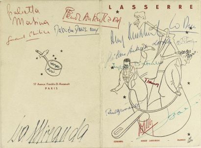 null [Menu]. Restaurant Lasserre. Paris, 17 mai 1955; 16,5 x 11 cm, 2 feuillets imprimés...