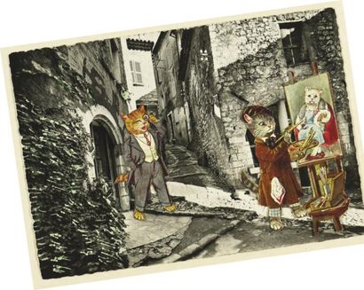 JACQUES PRÉVERT (1900-1977) Collage original sur carte postale signée. Saint-Paul...