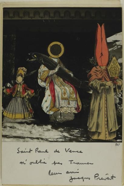 JACQUES PRÉVERT (1900-1977) Collage original signé. Saint-Paul de Vence; 28 x 19...