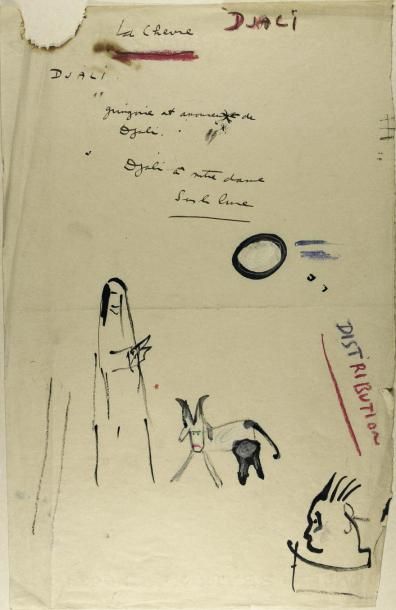 JACQUES PRÉVERT (1900-1977) La chèvre. Notre-Dame de Paris. Texte autographe et dessin...