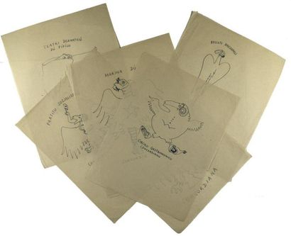PETER USTINOV (1921-2004) Six dessins originaux à l'encre. Vers 1959-1960. 28 x 22...
