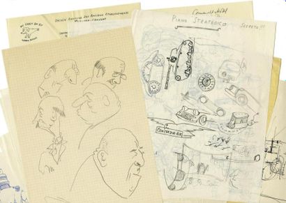 PETER USTINOV (1921-2004) Quatorze dessins originaux et brouillons de correspondances....