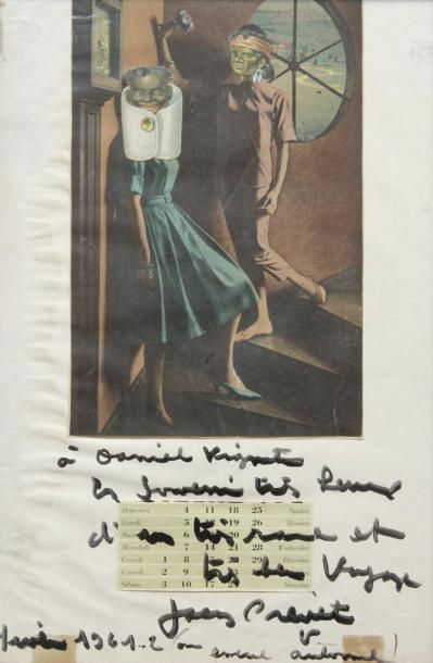 JACQUES PRÉVERT (1900-1977) Collage original signé. 1961; 23,5 x 15,5 cm, sous encadrement,...