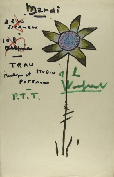 JACQUES PRÉVERT (1900-1977) Dessin original et note autographe. 41,5 x 26,5 cm. Dessin...