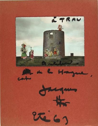 JACQUES PRÉVERT (1900-1977) Collage original signé. 1963; 10,3 x 14 cm. Collage sur...