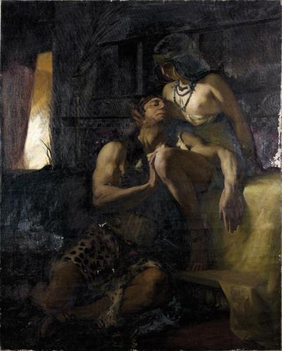 PIERRE BODARD (1881-1937) Samson et Dalila Huile sur toile (Accidents) 205 x 167...