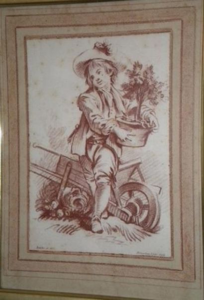 BOUCHER François (1703-1770), d'après Gravée par Demarteau. Une gravure à la sanguine....