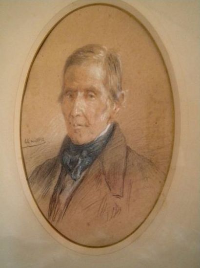 CALS Adolphe Félix (1810-1880) Deux fusains et pastel en ovale sur papier bis faisant...
