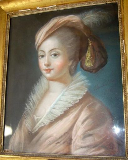 Ecole Française du XVIIIème siècle Pastel sur papier. "Buste de jeune femme avec...