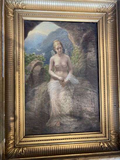 Ecole FRANCAISE du XIXe siècle Ange assis dans un paysage 
Huile sur toile 
37 x...