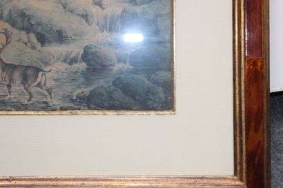 Samuel HOWITT (1756-1822) Combat de cerfs
Aquarelle
29 x 37 cm (à vue)