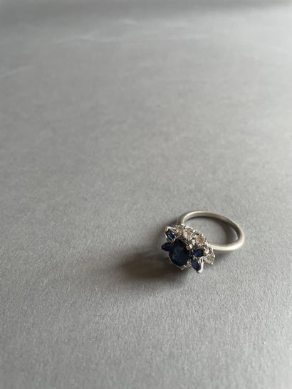null Flower ring
In white gold 750°/°°°°
Set with an oval sapphire, shouldered with...