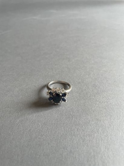 null Flower ring
In white gold 750°/°°°°
Set with an oval sapphire, shouldered with...