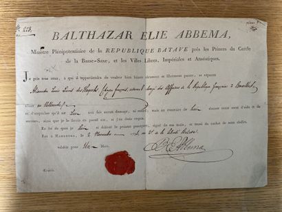 null [Balthazar Elie Abbema, minister plenipotentiary of the Batave Republic in Hamburg,...