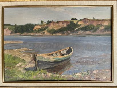 Ecole Russe Boat (1955); Charette (1956)
Two oils on cardboard, signed lower left,...