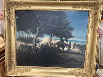 Gustave Henri COLIN (1828-1910) Élagage sur la plage des Landes
Huile sur toile,...