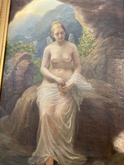 Ecole FRANCAISE du XIXe siècle Ange assis dans un paysage 
Huile sur toile 
37 x...