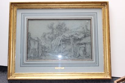 Suiveur de François BOUCHER (Paris 1703-1770) Paysage : cour de ferme
Crayon noir...