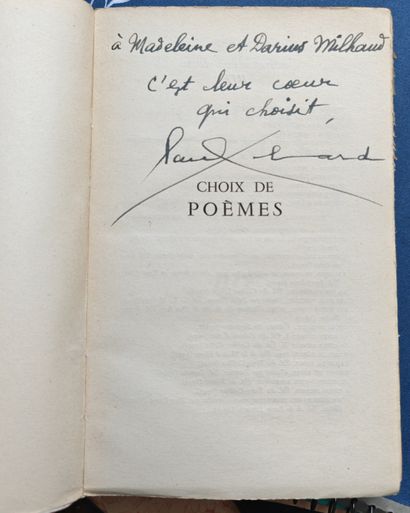 ELUARD Paul Choix de poèmes. Paris, Gallimard, 1946. In-12 broché.
Envoi : A Madeleine... Gazette Drouot