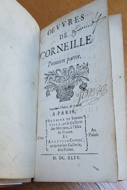 null CORNEILLE. Œuvres. Paris, Antoine de Sommaville et Augustin Courbet, 1644. In-12,...