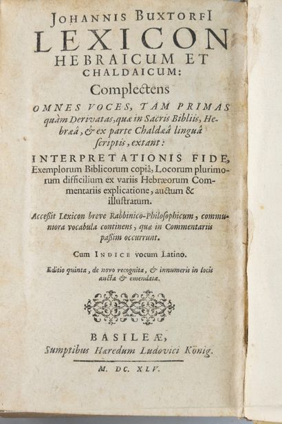 null BUXTORF (Jean). Lexicon hebraïcum et caldaïcum. Bâle, Les héritiers de Louis...