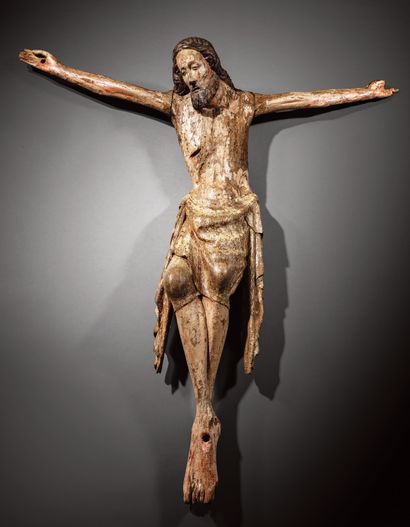 Important Christ en chêne sculpté avec restes...