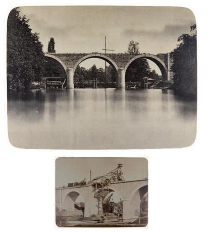AUGUSTE COLLARD (1812-1887) Construction de Ponts, quatre vues Ligne de Nantes à...