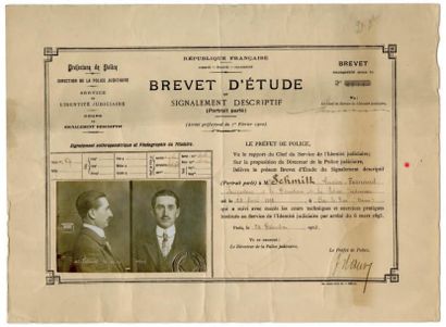 LUCIEN-FERDINAND SCHMITT (NÉ EN 1896) Brevet d'étude pour le grade d'inspecteur Paris,...