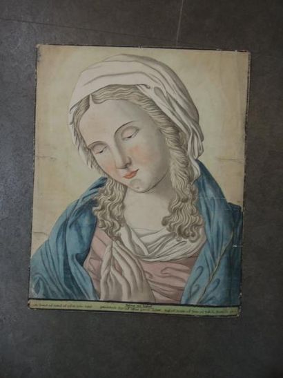 D'après Raphael La Sainte Vierge, encre et aquarelle sur dessin. (accidents, piqures)...