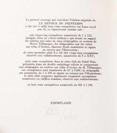 Hervé TÉLÉMAQUE (né en 1874) Le retour du Printemps,1974
Ensemble de cinq sérigraphies...