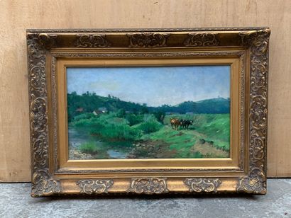 Gustave HALBART (1846-1913) Paysage animé aux vaches
Huile sur toile, signée en bas...