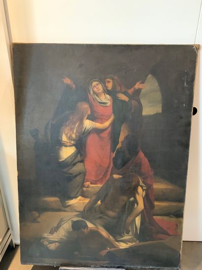 Ecole Italienne du XIXème siècle Descente de croix
Huile sur toile
130 x 97 cm
(Accidents...