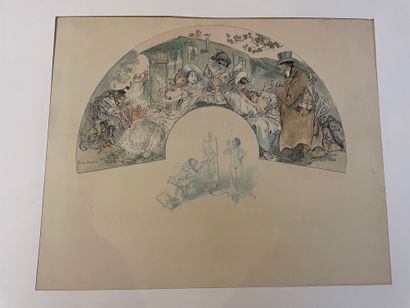 Louis MORIN (1855-1936) Ensemble de 3 dessins signés
- Scène galante, gouache et...