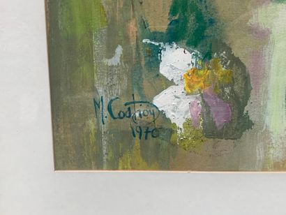 Michel COSTIOU (XXème siècle) Visage sur fond d'un champ de fleurs (1970)
Gouache...