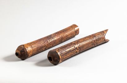 null Two call horns
Asmat area, Irian Jaya, New Guinea
Carved and engraved bamboo
H....