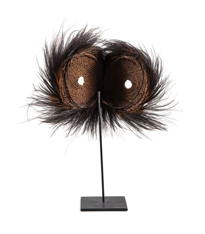 null Basketry mask in the Abelam style
Papua New Guinea
Woven fibers and feathers
H....