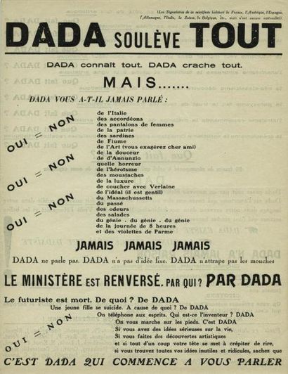 null [DADA]. DADA SOULÈVE TOUT. TRACT MANIFESTE. Paris, 12 janvier 1921. Un feuillet...